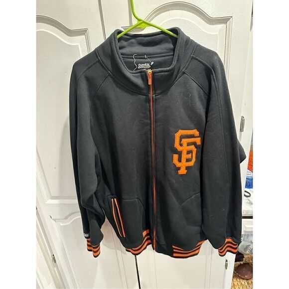 Stitches San Fransisco Giants Jacket Mens Lg Black Orange Full Zip Embroidered